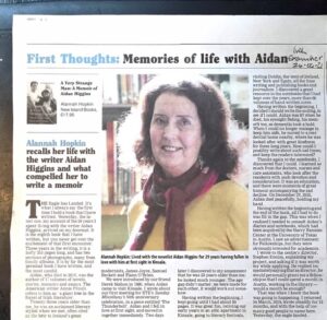 Alannah Hopkin article in Irish Examiner - Memories of life with Aidan Higgins